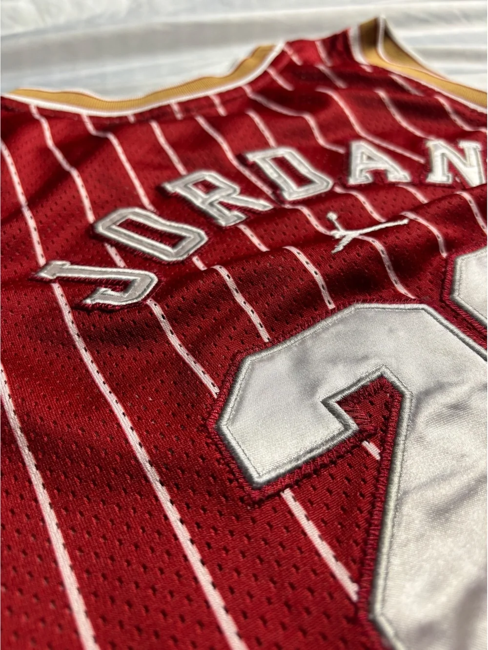 Jordan Red Pinstripe Basketball Jersey with Number 23